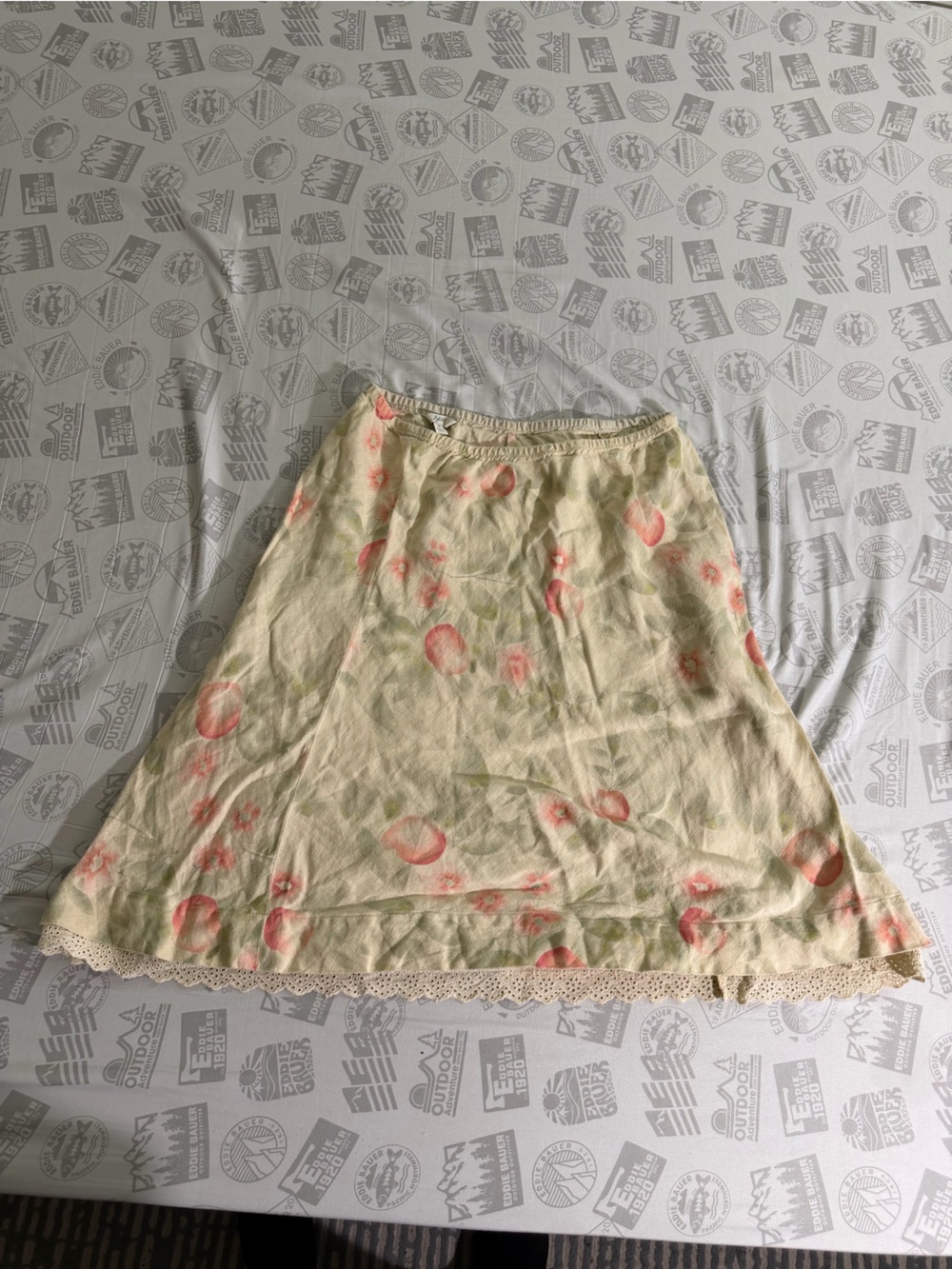 J. Jill Women’s Sz M Fall Floral Beaded A-Line Midi Skirt Cotton Ruffle Trim